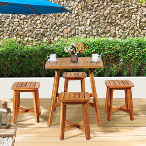 5 Piece Acacia Wood Patio Dining Furniture Set with Square Table & 4 Stools, Outdoor Bistro Set for Garden Porch Backyard Poolside