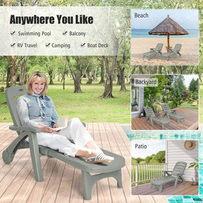 Rolling Folding Plastic Pool Lounge Chair with Armrests, 5-Position Outdoor Sun Lounger Patio Deck Chair Beach Chair