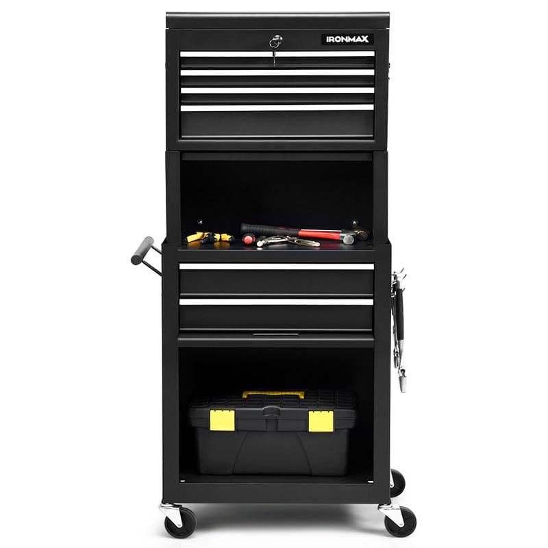 6-Drawer Rolling Tool Chest Cabinet, 3-in-1 Detachable Heavy-Duty High Capacity Tool Box Combo with Lockable Wheels for Garage Workshop