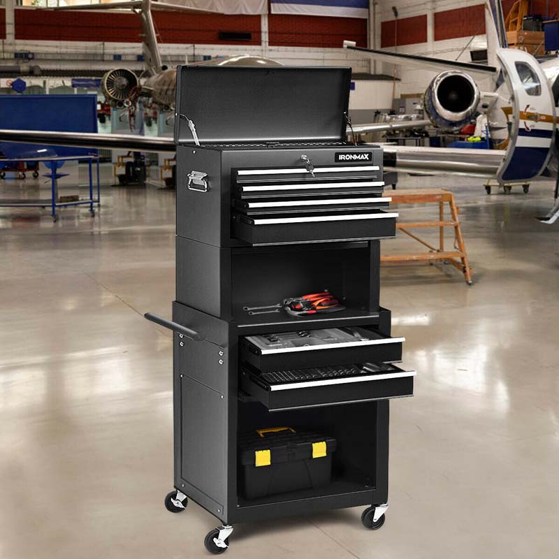 6-Drawer Rolling Tool Chest Cabinet, 3-in-1 Detachable Heavy-Duty High Capacity Tool Box Combo with Lockable Wheels for Garage Workshop