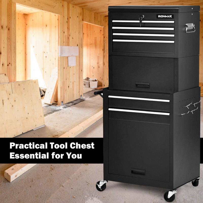 6-Drawer Rolling Tool Chest Cabinet, 3-in-1 Detachable Heavy-Duty High Capacity Tool Box Combo with Lockable Wheels for Garage Workshop