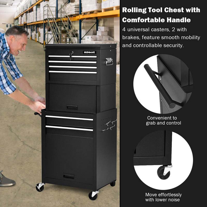 6-Drawer Rolling Tool Chest Cabinet, 3-in-1 Detachable Heavy-Duty High Capacity Tool Box Combo with Lockable Wheels for Garage Workshop