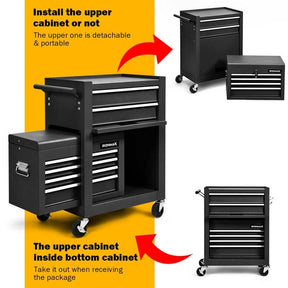 6-Drawer Rolling Tool Chest Cabinet, 3-in-1 Detachable Heavy-Duty High Capacity Tool Box Combo with Lockable Wheels for Garage Workshop