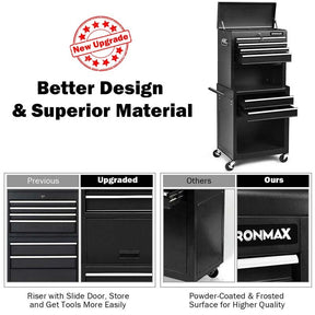 6-Drawer Rolling Tool Chest Cabinet, 3-in-1 Detachable Heavy-Duty High Capacity Tool Box Combo with Lockable Wheels for Garage Workshop
