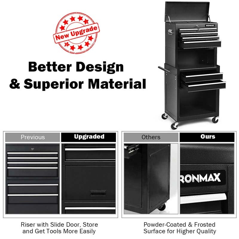 6-Drawer Rolling Tool Chest Cabinet, 3-in-1 Detachable Heavy-Duty High Capacity Tool Box Combo with Lockable Wheels for Garage Workshop