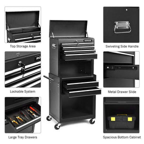 6-Drawer Rolling Tool Chest Cabinet, 3-in-1 Detachable Heavy-Duty High Capacity Tool Box Combo with Lockable Wheels for Garage Workshop
