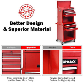 6-Drawer Rolling Tool Chest Cabinet, 3-in-1 Detachable Heavy-Duty High Capacity Tool Box Combo with Lockable Wheels for Garage Workshop