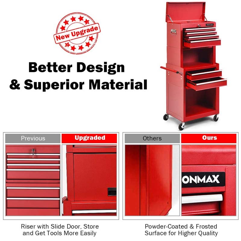 6-Drawer Rolling Tool Chest Cabinet, 3-in-1 Detachable Heavy-Duty High Capacity Tool Box Combo with Lockable Wheels for Garage Workshop