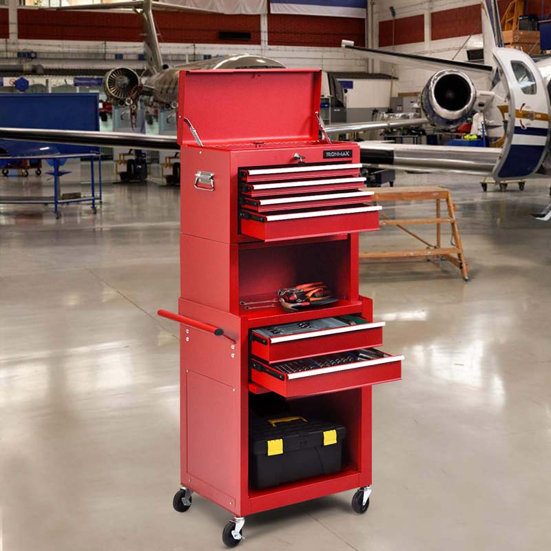 6-Drawer Rolling Tool Chest Cabinet, 3-in-1 Detachable Heavy-Duty High Capacity Tool Box Combo with Lockable Wheels for Garage Workshop