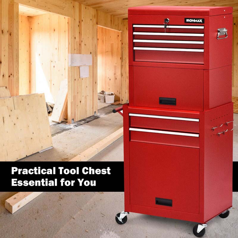 6-Drawer Rolling Tool Chest Cabinet, 3-in-1 Detachable Heavy-Duty High Capacity Tool Box Combo with Lockable Wheels for Garage Workshop