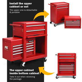 6-Drawer Rolling Tool Chest Cabinet, 3-in-1 Detachable Heavy-Duty High Capacity Tool Box Combo with Lockable Wheels for Garage Workshop