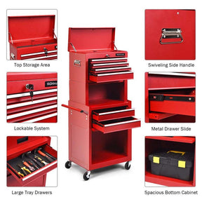 6-Drawer Rolling Tool Chest Cabinet, 3-in-1 Detachable Heavy-Duty High Capacity Tool Box Combo with Lockable Wheels for Garage Workshop
