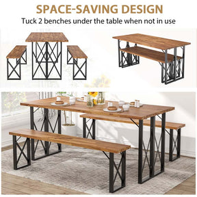 4-8 Person Acacia Wood Outdoor Picnic Table & Bench Set with 2" Umbrella Hole, 800Lbs Capacity Space-Saving Camping Dining Table Set for Patio Garden