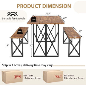 4-8 Person Acacia Wood Outdoor Picnic Table & Bench Set with 2" Umbrella Hole, 800Lbs Capacity Space-Saving Camping Dining Table Set for Patio Garden