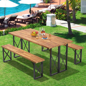 4-8 Person Acacia Wood Outdoor Picnic Table & Bench Set with 2" Umbrella Hole, 800Lbs Capacity Space-Saving Camping Dining Table Set for Patio Garden