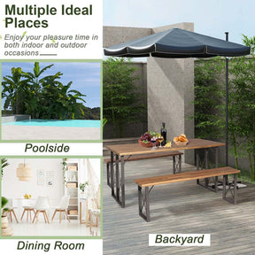 4-8 Person Acacia Wood Outdoor Picnic Table & Bench Set with 2" Umbrella Hole, 800Lbs Capacity Space-Saving Camping Dining Table Set for Patio Garden