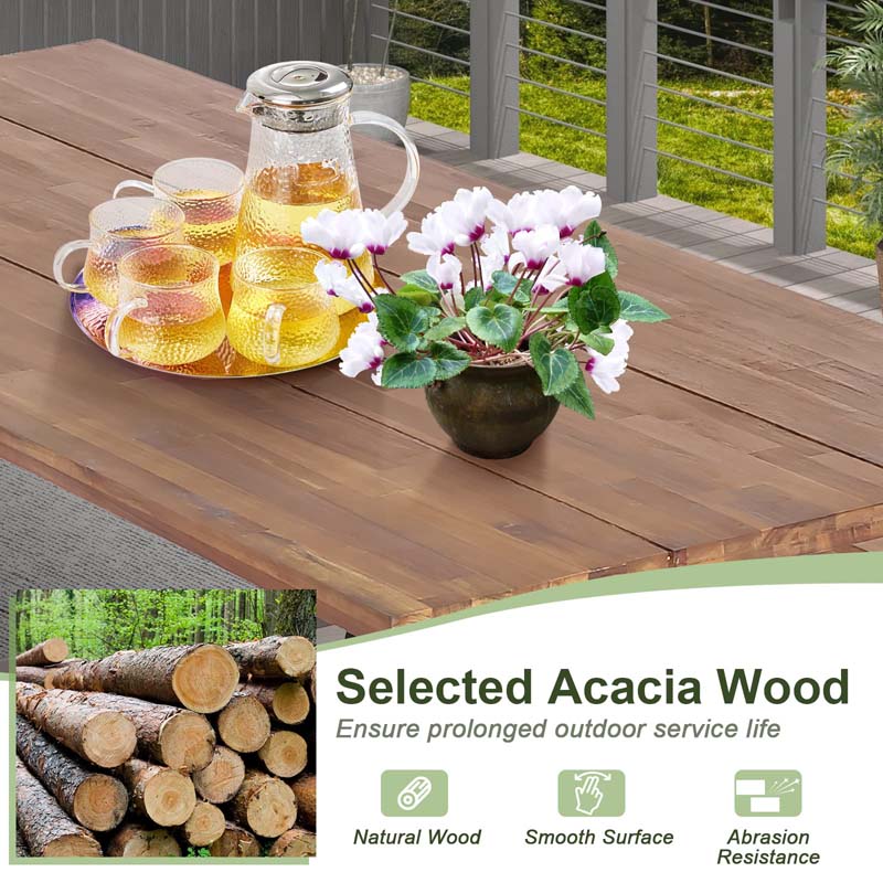 4-8 Person Acacia Wood Outdoor Picnic Table & Bench Set with 2" Umbrella Hole, 800Lbs Capacity Space-Saving Camping Dining Table Set for Patio Garden