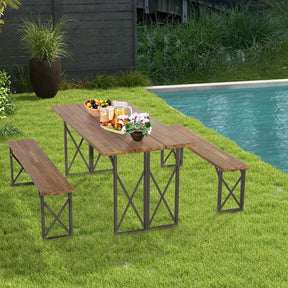 4-8 Person Acacia Wood Outdoor Picnic Table & Bench Set with 2" Umbrella Hole, 800Lbs Capacity Space-Saving Camping Dining Table Set for Patio Garden