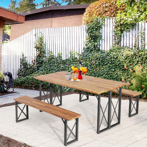 4-8 Person Acacia Wood Outdoor Picnic Table & Bench Set with 2" Umbrella Hole, 800Lbs Capacity Space-Saving Camping Dining Table Set for Patio Garden