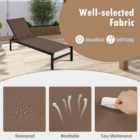 Quick-drying Fabric Sun Lounger for Pool Deck Patio Beach Lawn, 6-Position Aluminium Outdoor Chaise Lounge Chair