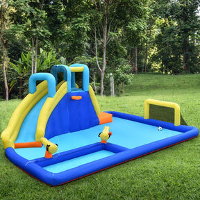 6-in-1 Kids Giant Water Park Inflatable Water Slide Bounce House with Large Soccer Splash Pool, Water Cannons, Climbing Wall
