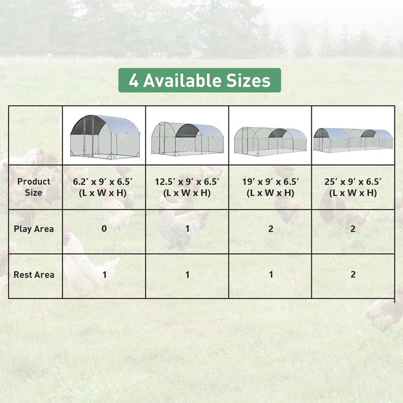 6.2FT Large Metal Chicken Coop, Walk-in Dome Poultry Cage Hen Run House Rabbits Habitat Cage with Waterproof Cover for Backyard Farm