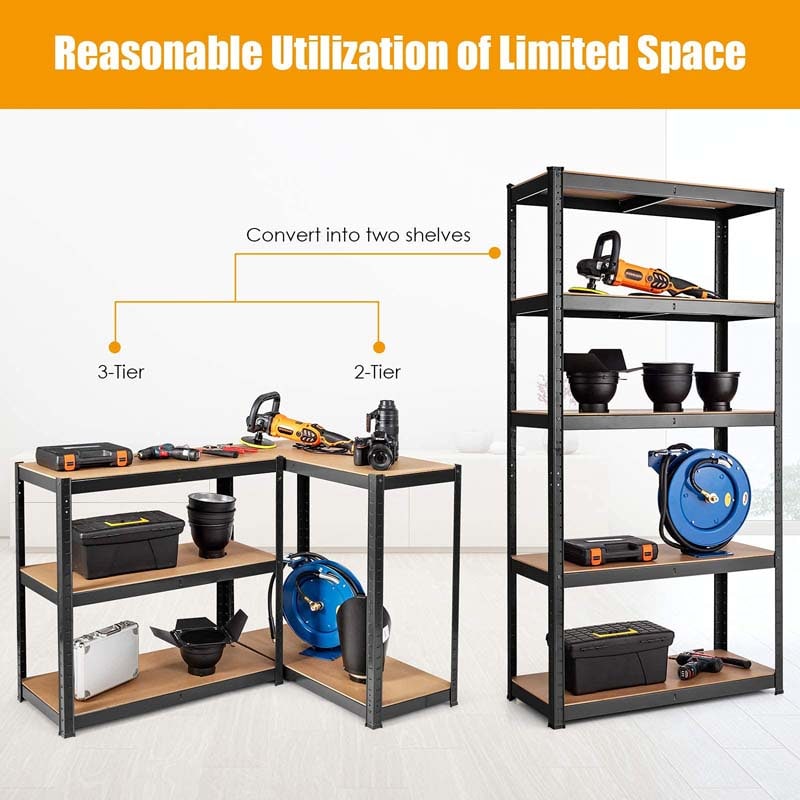 Black 30" x 12" x 60" 5-Tier Storage Shelving Unit, 2000 lbs Capacity Heavy Duty Metal Utility Shelves, Adjustable Storage Racks
