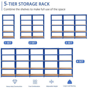 Blue 30" x 12" x 60" 5-Tier Storage Shelving Unit, 2000 lbs Capacity Heavy Duty Metal Utility Shelves, Adjustable Storage Racks