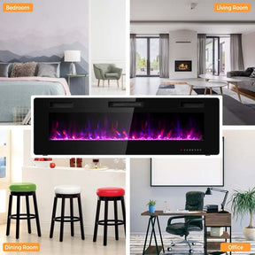 60" Ultra-Thin Electric Fireplace Insert, 1500W Recessed & Wall-Mounted Fireplace Heater with 12 Flame Colors, Remote Control, 8H Timer, Touch Screen