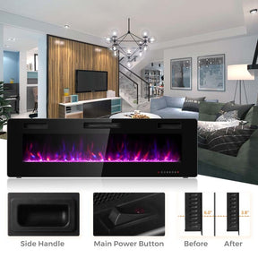 60" Ultra-Thin Electric Fireplace Insert, 1500W Recessed & Wall-Mounted Fireplace Heater with 12 Flame Colors, Remote Control, 8H Timer, Touch Screen