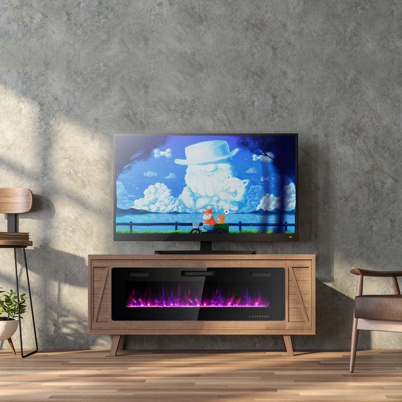 60" Ultra-Thin Electric Fireplace Insert, 1500W Recessed & Wall-Mounted Fireplace Heater with 12 Flame Colors, Remote Control, 8H Timer, Touch Screen