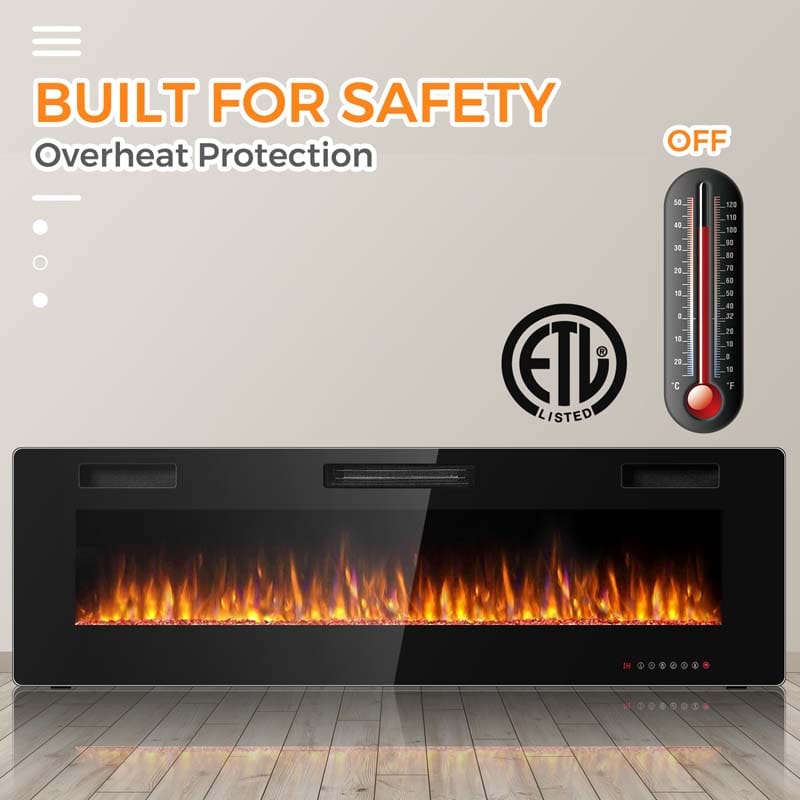 60" Ultra-Thin Electric Fireplace Insert, 1500W Recessed & Wall-Mounted Fireplace Heater with 12 Flame Colors, Remote Control, 8H Timer, Touch Screen