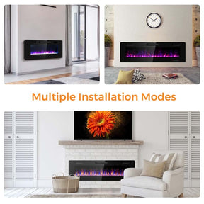 60" Ultra-Thin Electric Fireplace Insert, 1500W Recessed & Wall-Mounted Fireplace Heater with 12 Flame Colors, Remote Control, 8H Timer, Touch Screen
