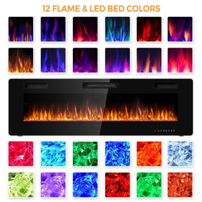 60" Ultra-Thin Electric Fireplace Insert, 1500W Recessed & Wall-Mounted Fireplace Heater with 12 Flame Colors, Remote Control, 8H Timer, Touch Screen
