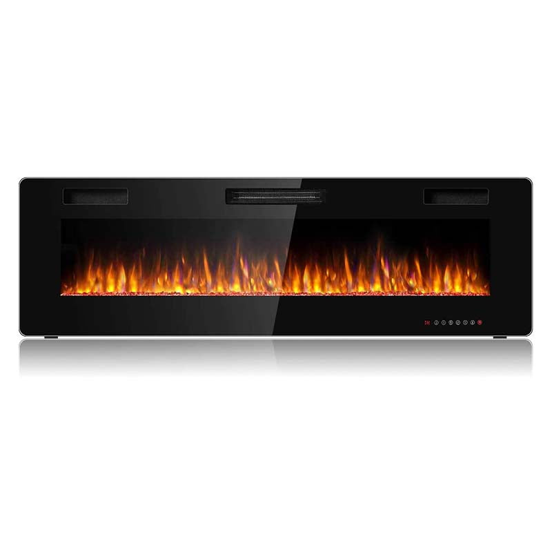 60" Ultra-Thin Electric Fireplace Insert, 1500W Recessed & Wall-Mounted Fireplace Heater with 12 Flame Colors, Remote Control, 8H Timer, Touch Screen