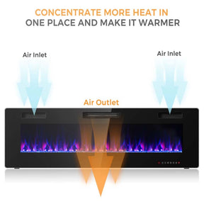 60" Ultra-Thin Electric Fireplace Insert, 1500W Recessed & Wall-Mounted Fireplace Heater with 12 Flame Colors, Remote Control, 8H Timer, Touch Screen