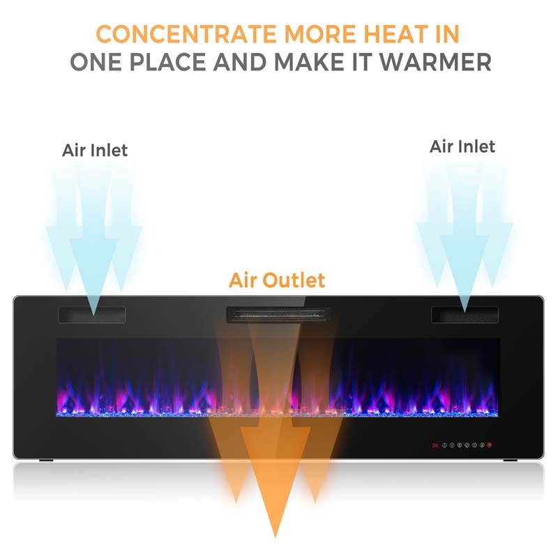 60" Ultra-Thin Electric Fireplace Insert, 1500W Recessed & Wall-Mounted Fireplace Heater with 12 Flame Colors, Remote Control, 8H Timer, Touch Screen