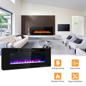 60" Ultra-Thin Electric Fireplace Insert, 1500W Recessed & Wall-Mounted Fireplace Heater with 12 Flame Colors, Remote Control, 8H Timer, Touch Screen