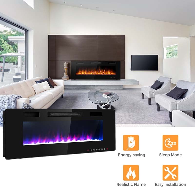 60" Ultra-Thin Electric Fireplace Insert, 1500W Recessed & Wall-Mounted Fireplace Heater with 12 Flame Colors, Remote Control, 8H Timer, Touch Screen