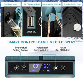 61-Quart Dual-zone Car Refrigerator with Wheels, 12V/24V DC & 100-240V AC Portable Car Fridge Cooler Freezer
