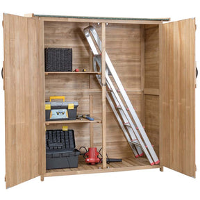 65" Wooden Storage Shed Outdoor Garden Tool Storage Cabinet with Lockable Doors
