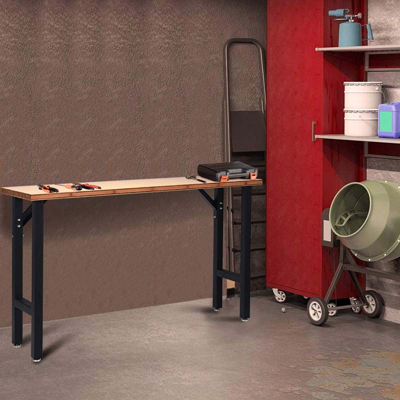 65" Bamboo Workbench for Garage Workshop, 1500 LBS Heavy-Duty Work Table Hardwood Workstation