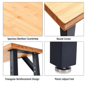 65" Bamboo Workbench for Garage Workshop, 1500 LBS Heavy-Duty Work Table Hardwood Workstation