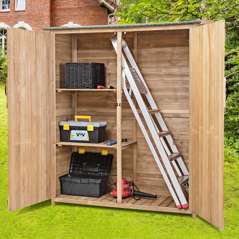 65" Wooden Storage Shed Outdoor Garden Tool Storage Cabinet with Lockable Doors