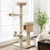69" Tall Cat Tree, Multi-Level Wooden Cat Tower Condo with Sisal Posts, Modern Big Cat Activity Tree