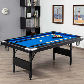 6FT Folding Pool Table for Adults & Kids, 76 Inch Portable Foldable Billiard Table with Locking Legs, Adjustable Feet & Full Accessory Kit