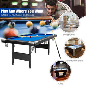 6FT Folding Pool Table for Adults & Kids, 76 Inch Portable Foldable Billiard Table with Locking Legs, Adjustable Feet & Full Accessory Kit