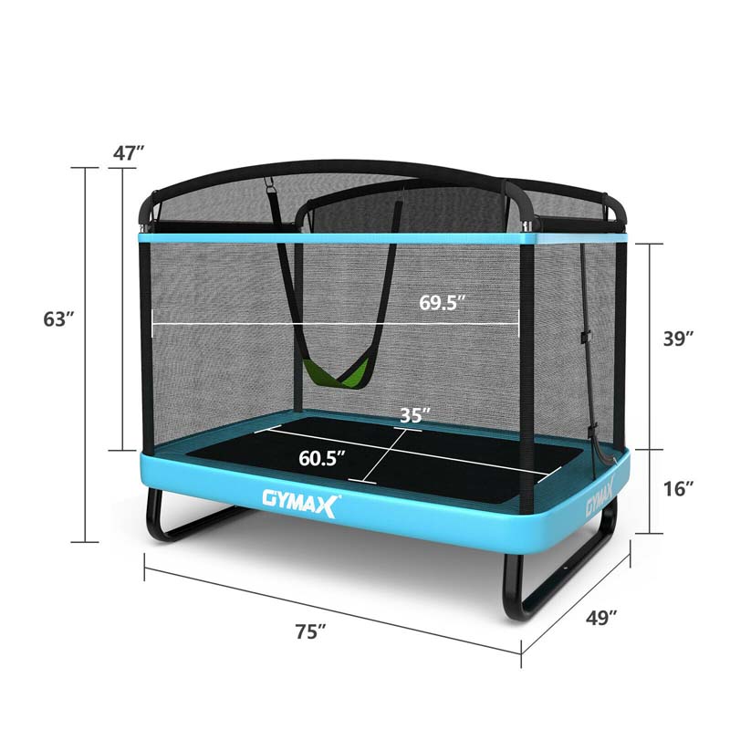 6FT Kids Trampoline with Swing & Enclosure Safety Net, ASTM Approved Toddler Rectangle Trampoline for 3-8 Year Old
