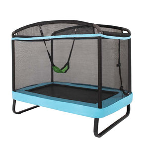 6FT Kids Trampoline with Swing & Enclosure Safety Net, ASTM Approved Toddler Rectangle Trampoline for 3-8 Year Old