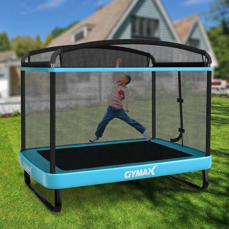 6FT Kids Trampoline with Swing & Enclosure Safety Net, ASTM Approved Toddler Rectangle Trampoline for 3-8 Year Old